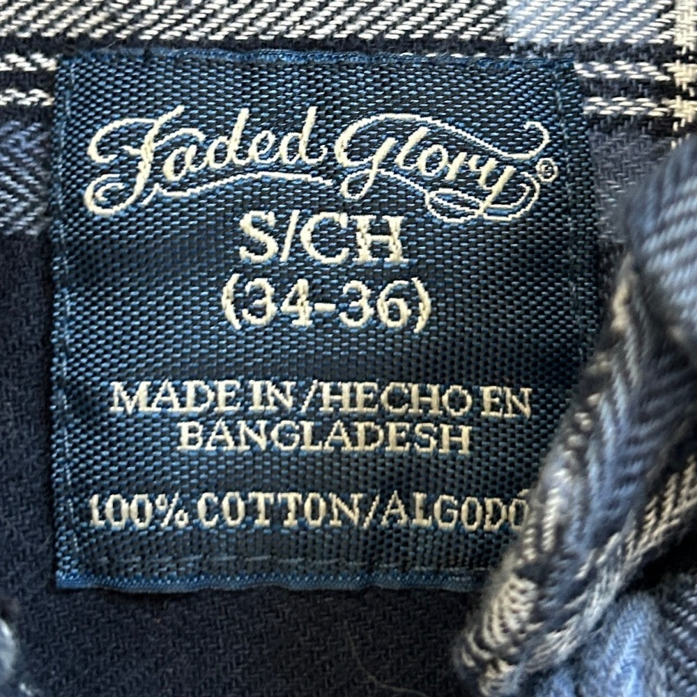 Faded Glory Flannel Navy White Plaid Button Down Shirt Size Small (34-36) - Picture 3 of 6